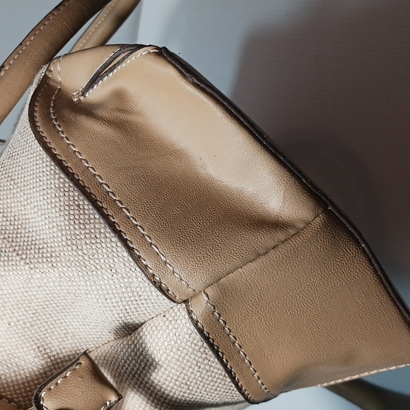 Etienne Aigner  Double Handle Jute Satchel shoulder bag in cream and tan - Picture 5 of 10